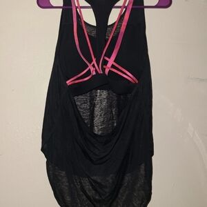 Fabletics Black & Pink Bra Tank Top & Black & White Bra Tank - 2 Bra Tank BUNDLE